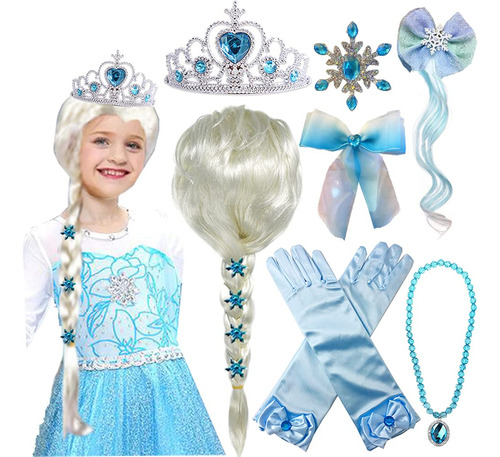 Pelucas De Princesa Elsa Frozen Con Tiara