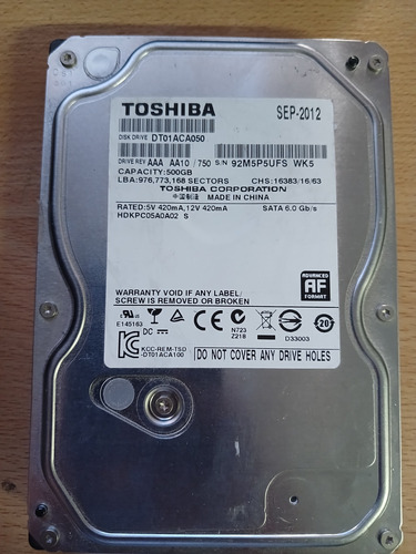Toshiba Dt01aca050 Disco Rigido 500gb Plateado (Usado)