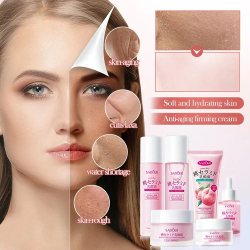 Kit Cuidado Facial Sadoer Durazno Con Lactobacillus 6 Piezas Todo Tipo De Piel Día/noche
