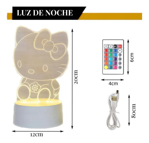 Lampara De Mesa Acrílico 3d Hello Kitty Lampara De Noche Blanco Transparente