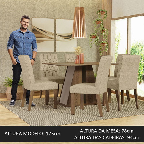 Juego De Comedor Mesa Y 6 Sillas Madesa Fabiana Mci Color Marron/Crema/Imperial Diseño de la tela de las sillas Liso