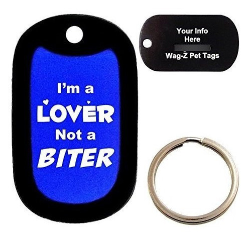 Custom Engraved Pet Tag - I'm A Lover Not A Biter - Blue - D