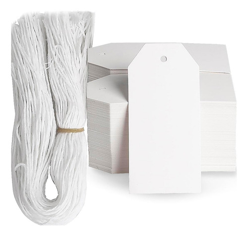 Etiquetas Colgantes De Papel Con Cordon 6.5x3.8cm 144 Pzs Color Blanco