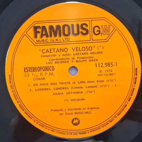 Caetano Veloso - Caetano Veloso (1972) Argentina - Vinilo (Usado)