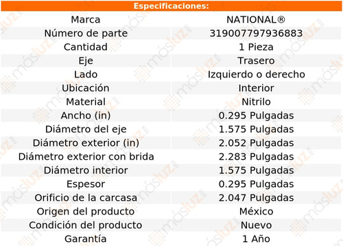 1- Retén Rueda Trasero Izq/der Int Cabriolet 85/93 National