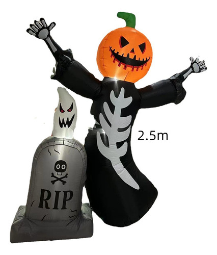 Halloween Calavera De Calabaza Fantasma Lápida Inflable 2.5m