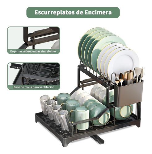 Escurridor Cubiertos Con Desagüe, Escurreplatos De 2 Niveles