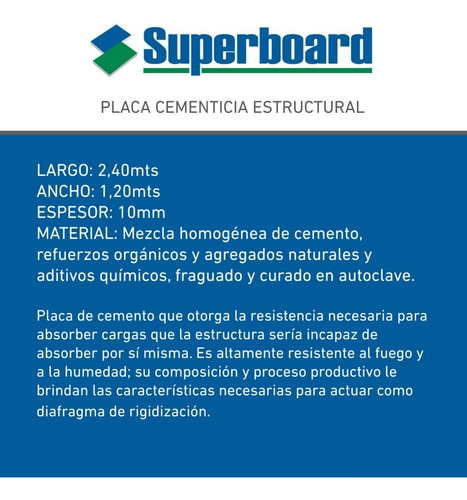 Placa Cementicia Estructural Steel Frame 10 Mm Superboard