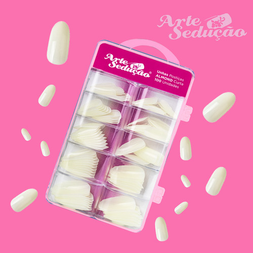 Unhas Postiças Almond Amendoada Curta, 100 Und, Arte Sedução