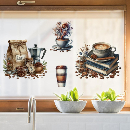 Pegatinas De Pared De Café, Carteles De Café, Pvc Elegante