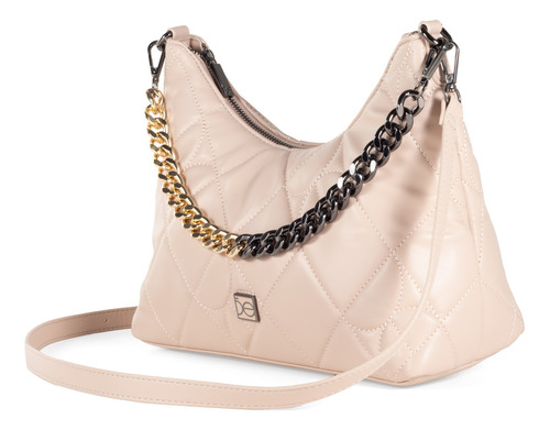 Bolsa Hobo Cloe Para Mujer Acolchado En Forma De Rombos Color Nude