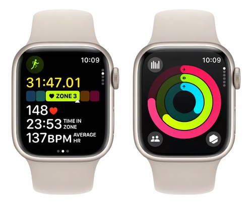 Apple Watch Series 9 GPS + Celular • Caja de aluminio blanco estelar de 41 mm • Correa deportiva blanco estelar - S/M