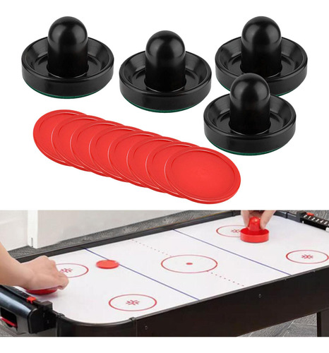 4 Empujadores De Air Hockey Y 8 Discos Empujadores Negro