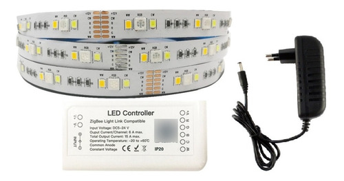 Imagem 1 de 8 de Fita Led Rgbcct 5 Mt Ip20 6vias + Controlador Zigbee + Fonte