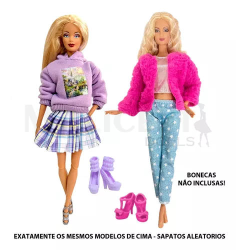 Blusa Vestido Para Boneca Barbie + Sapatos Roupa Inverno