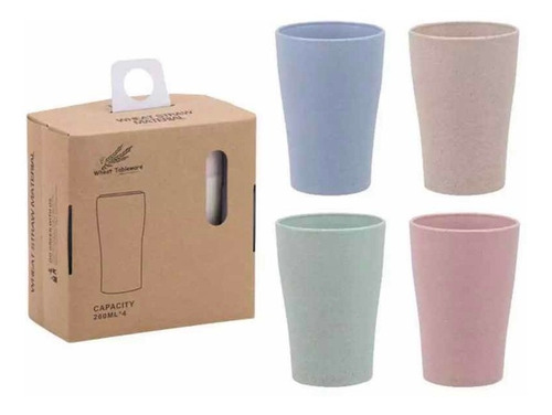 Pack 4 Vasos Reutilizables Fibra Bambú