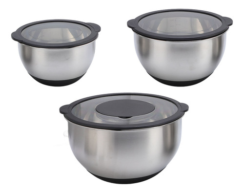 Tazas Para Mezclar De Acero Inoxidable, 3 Piezas, Tapas Y