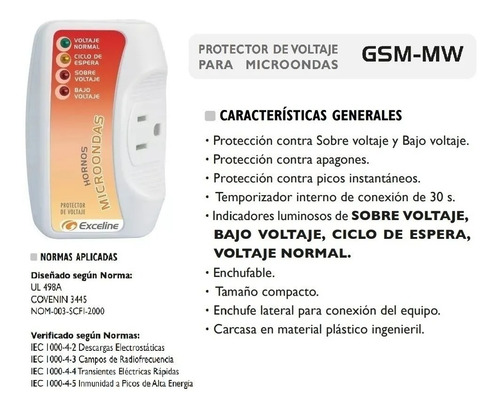 Imagen 2 de 7 de Protector De Voltaje Exceline Para Hornos Microondas 120v