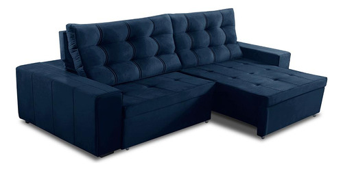 Sofá Retrátil Reclinável 3 Lug Molas 2,50m Duda Suede Azul