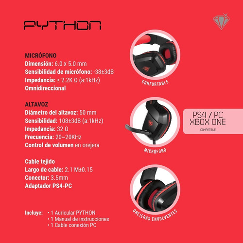 Imagen 5 de 6 de Headset Auricular Gamer Levelup Python Ps4 Oc Xbox One