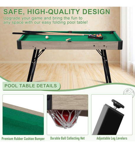 Mesa De Billar Plegable 122 Cm Portátil Para Niños Y Adultos Color Del Paño