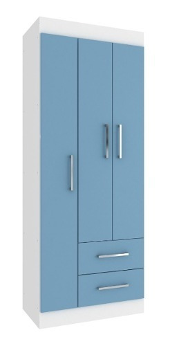 Ropero 3 Puertas 2 Cajones Blanco Con Celeste - Muebles Web