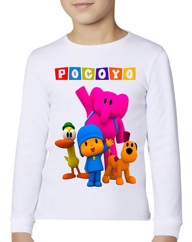 Polera Manga Larga Estampada 100%algodón Unisex Pocoyo Serie