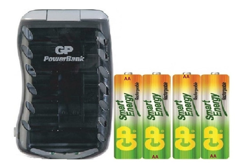 Cargador Gp Universal + 4 Baterias Pilas Recargables Aa