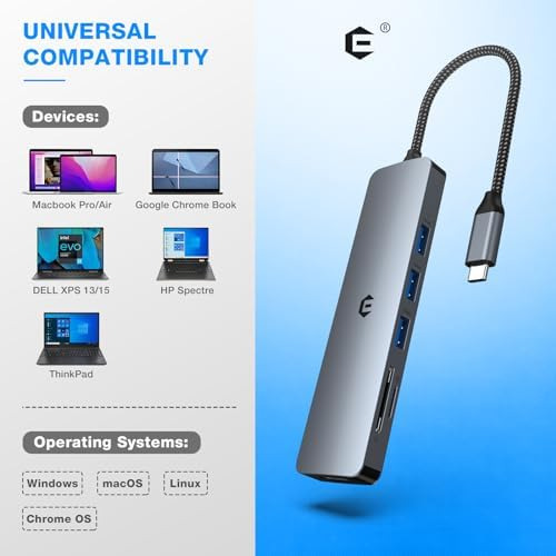 Oditton 6 En 1 Usb C Hub, Adaptador Usb C A Usb, Dongle Usb