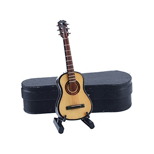 Seawoo - Guitarra En Miniatura De Madera Con Soporte Y Estuc