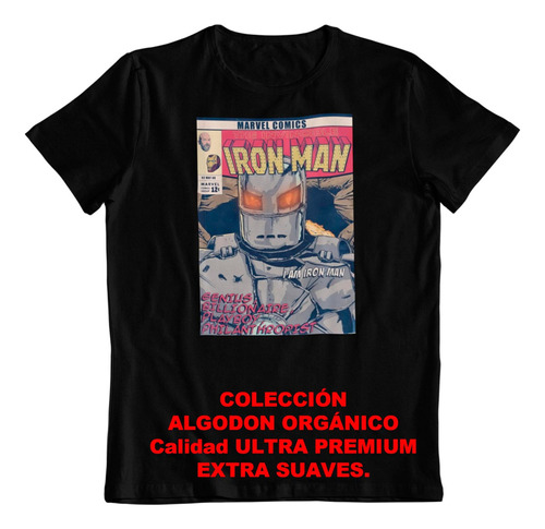 Polera - Dtf - Algodon Organico - Marvel Comics Iron Man