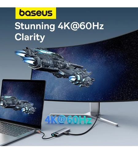 Hub Adaptador Baseus 7 Em 1 Clarity 4k@60hz Tipo C Usb 3.0 Cinza