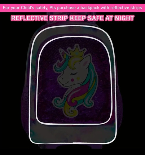 Conjunto De 3 Mochilas, Mochila Con Ruedas Para Niñas Morado Unicornio