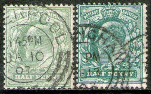 Reino Unido 2 Sellos Usados De ½ P. Rey Eduardo 7° Año 1902