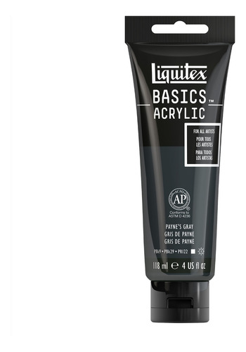 Tubo de acrílico Liquitex Basics 118 ml, cor 310, cinza, da Payne