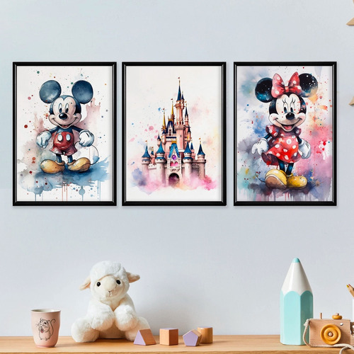 Cuadros Disney Castillo Acuarelas Mickey Marcos De Madera Color Marco Negro