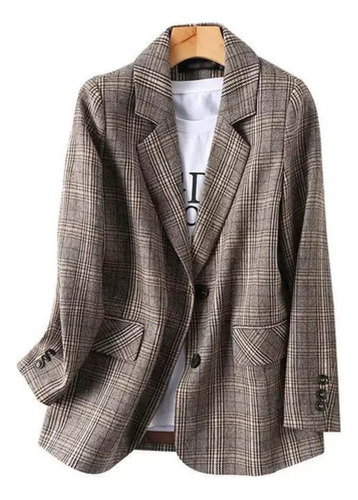 Blazer A Cuadros Casual Estilo Británico Para Mujer