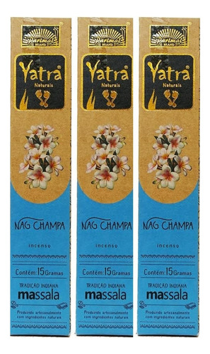 Incenso Massala Naturals Yatra Nag Champa Aroma Floral 3cxs.