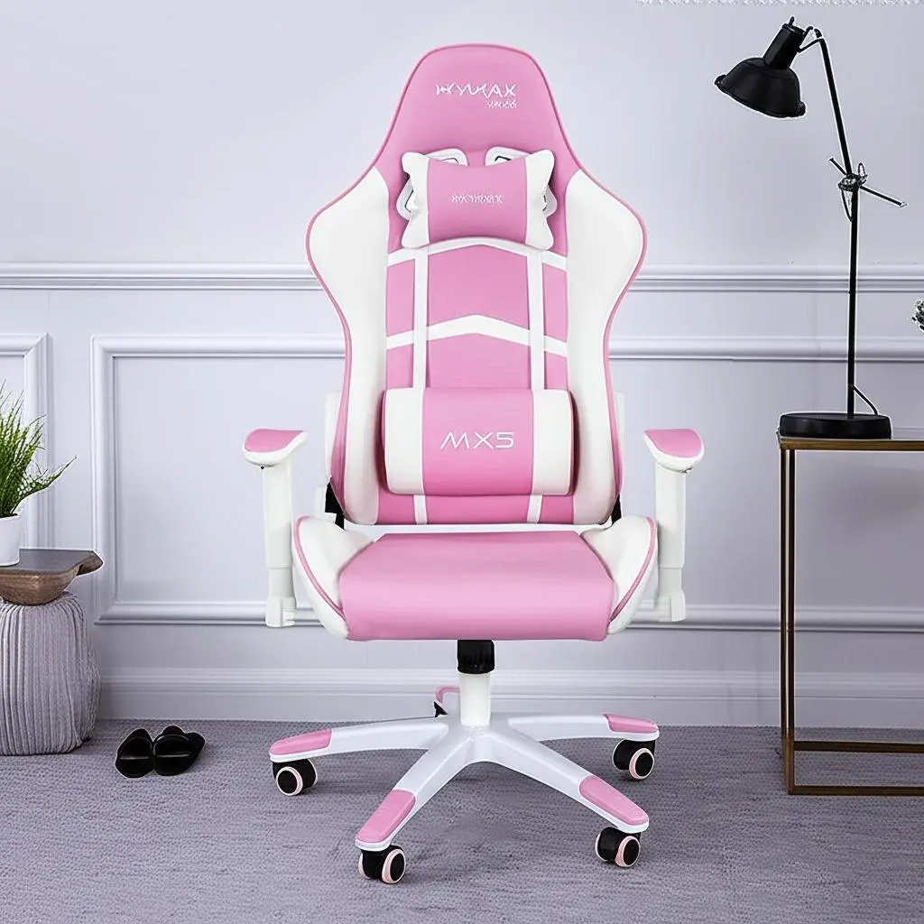 Cadeira Gamer Mymax MX5 Rosa Branco Ergonômica Couro Sintético