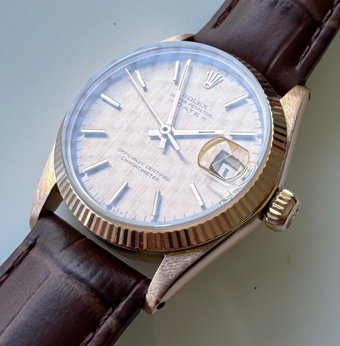 Relógio Rolex Date Ouro Marrom 18k Mod. 6627 31mm Revisado. Marrom-escuro Ouro Dourado