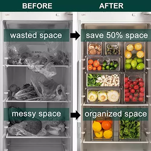 MDHAND Organizador de nevera: cubos organizadores de refrigerador, 7  unidades, organizador de refrigerador y almacenamiento transparente,  apilables