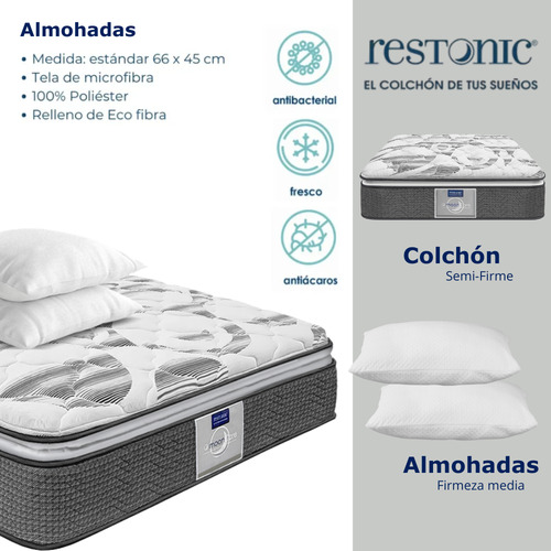 Colchón Matrimonial Restonic Ortopédico + 2 Almohadas Relax Blanco