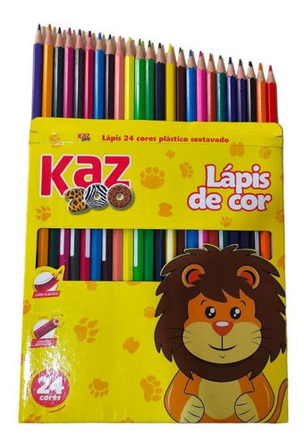 Lápis De Cor 24 Cores Kaz Zoo Atóxico Plástico Sextavado