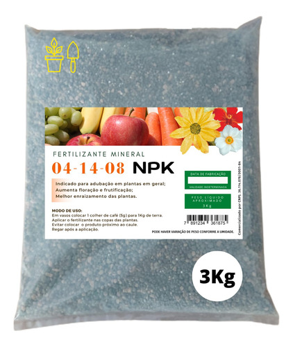 Fertilizante Adubo Npk 04 14 08 Para Plantas E Flores 3kg