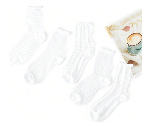 5 Pares De Calcetines Transparentes De Malla Para Mujer,