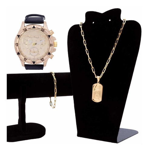 Kit Relógio Masculino+ Corrente Cordão+ Pulseira+ Pingente