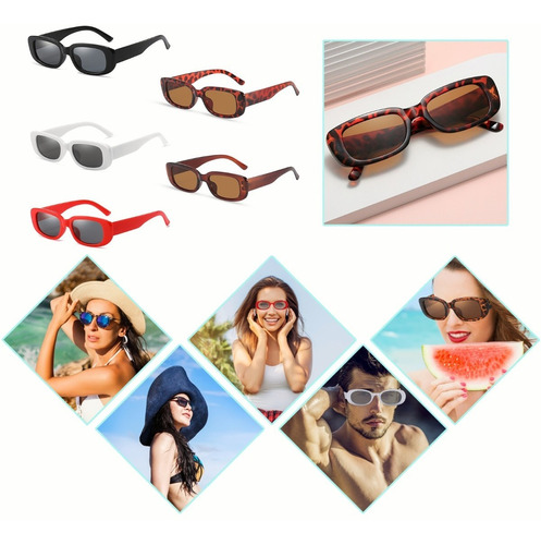 5 Piezas Gafas De Sol Rectangulares Estilo Vintage Casual