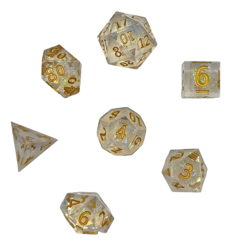 Set De 7 Dados Juegos De Rol - Resina Con Brillos Tornasol