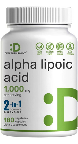 Acido Alfa Lipoico Premium 180 Capsulas 1000mg Eg A90 Sabor Sin Sabor