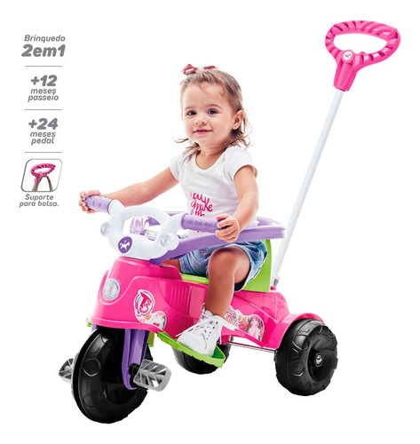 Triciclo Infantil Empurrador Carrinho Tatetico Calesita Rosa